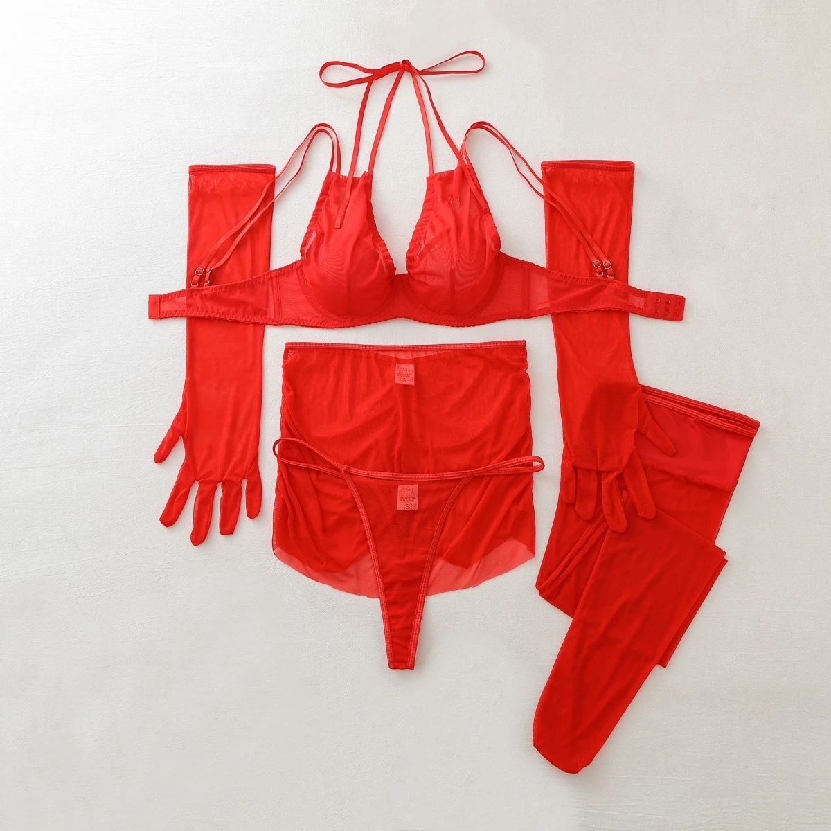 

2026 Fashion Minimally Hanging Neck lingerie set women's Three Point Low Cut Slim Sexy Underwear Female Split Set with Stockings