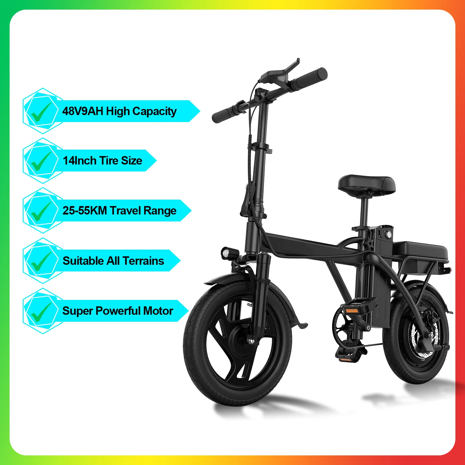 2026 Upgrade JUICEASE X14/X14PRO Elektrische Fiets 40-55KM Ultra Lange Afstand 14 Inch Band Off-Road Elektrische Fiets Snelheidsmodus Aanpasbaar Krachtige E-bike