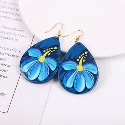 Hot Winter Water Drop Acrylic Earrings Vintage Ethnic Style Earrings Hook European and American Tropical Flower Earrings