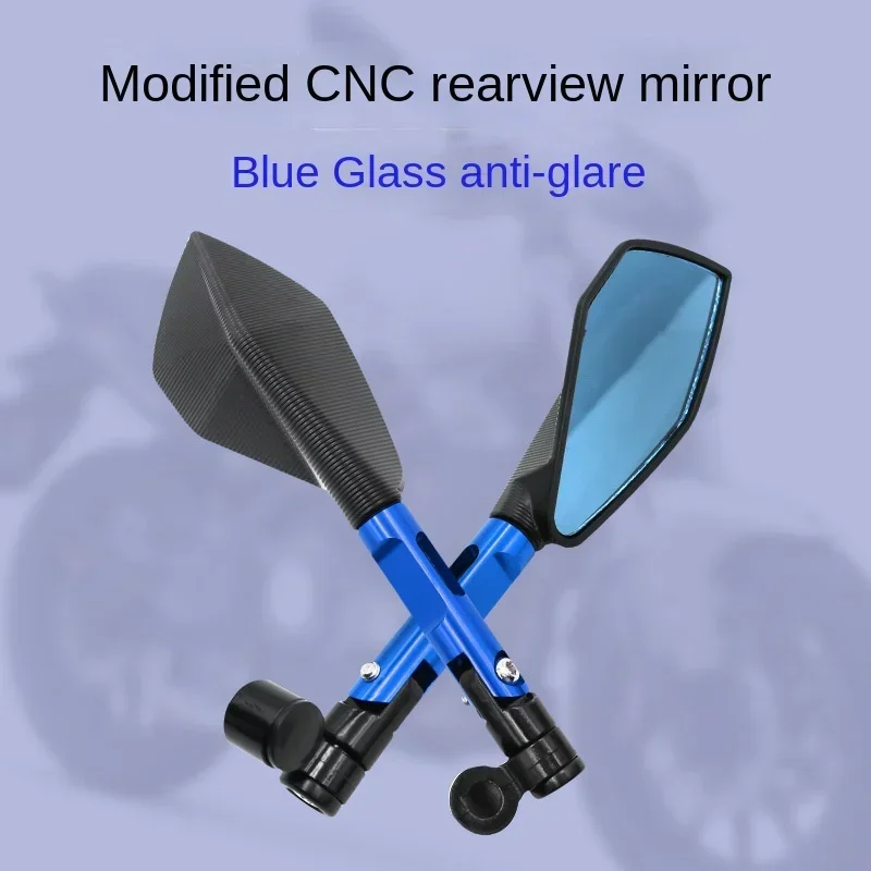 Universal CNC Aluminum Motorcycle Handlebar Rear View Mirrors Blue Anti-glare Mirror for HONDA YAMAHA SUZUKI Scooter KTM Parts image 2