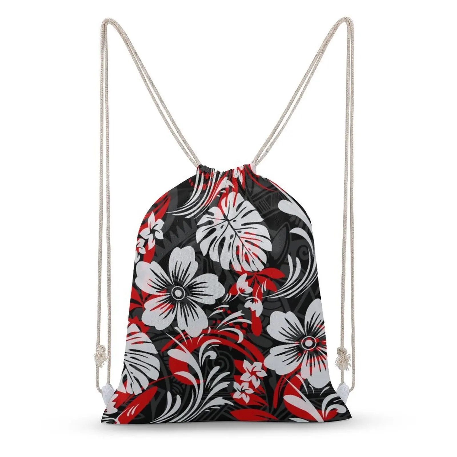 

Polynesian Floral Print Retro Youth And Adult Drawstring Bag Portable And Small Drawstring Backpack Custom Pattern Text Logo