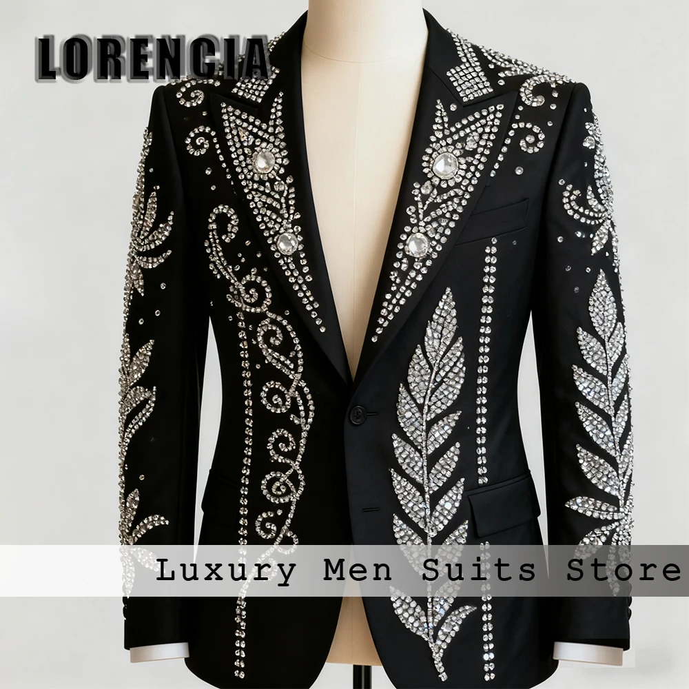

Luxury Crystal Suits for Men 2 Pcs Single Breasted Tuxedos Wedding Party Gown 2025 Customized Blazer Pants trajes para hombre
