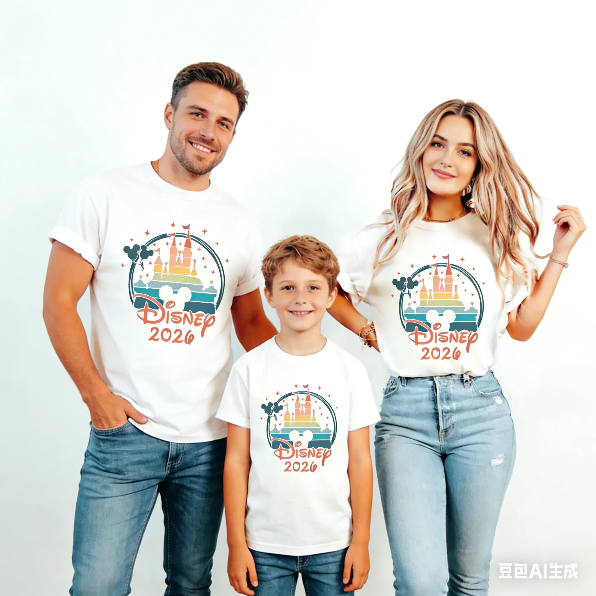 2026 Summer Disney Cotton Print Family Tee Fashion Casual Short Sleeve Top Family Reunion Style Single Pack