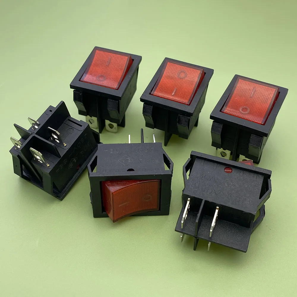5 uds luz roja iluminada 4 pines ON/OFF interruptor basculante 30A 250V AC alta corriente 25x32mm interruptor especial para máquina de soldadura