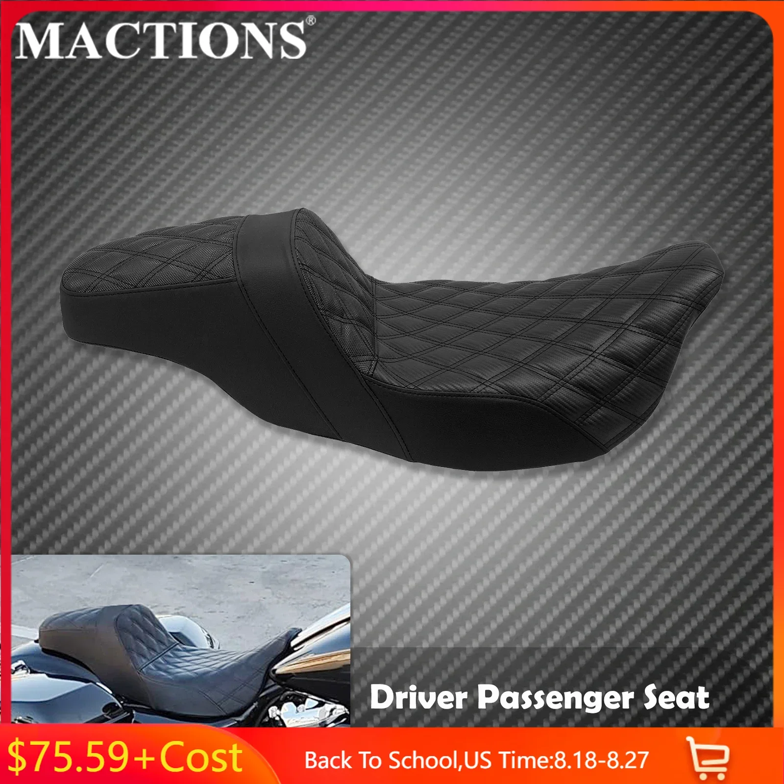 

Motorcycle Driver Passenger Cushions Seat Two-Up Front Rear Leather Seat For Harley Touring Road Glide FLHT FLHR FLHX 2009-2023