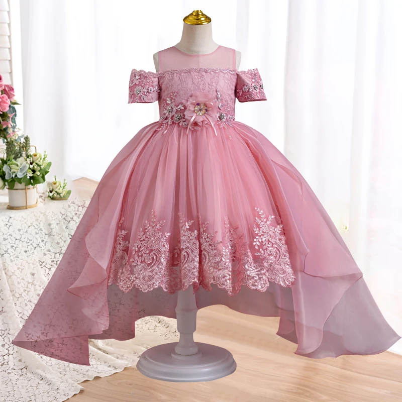 Sale Real Kids Girls Elegant Wedding Flower Girl Dress Princess Party Pageant Formal Long Sleeveless Lace Tulle 2-14 Y