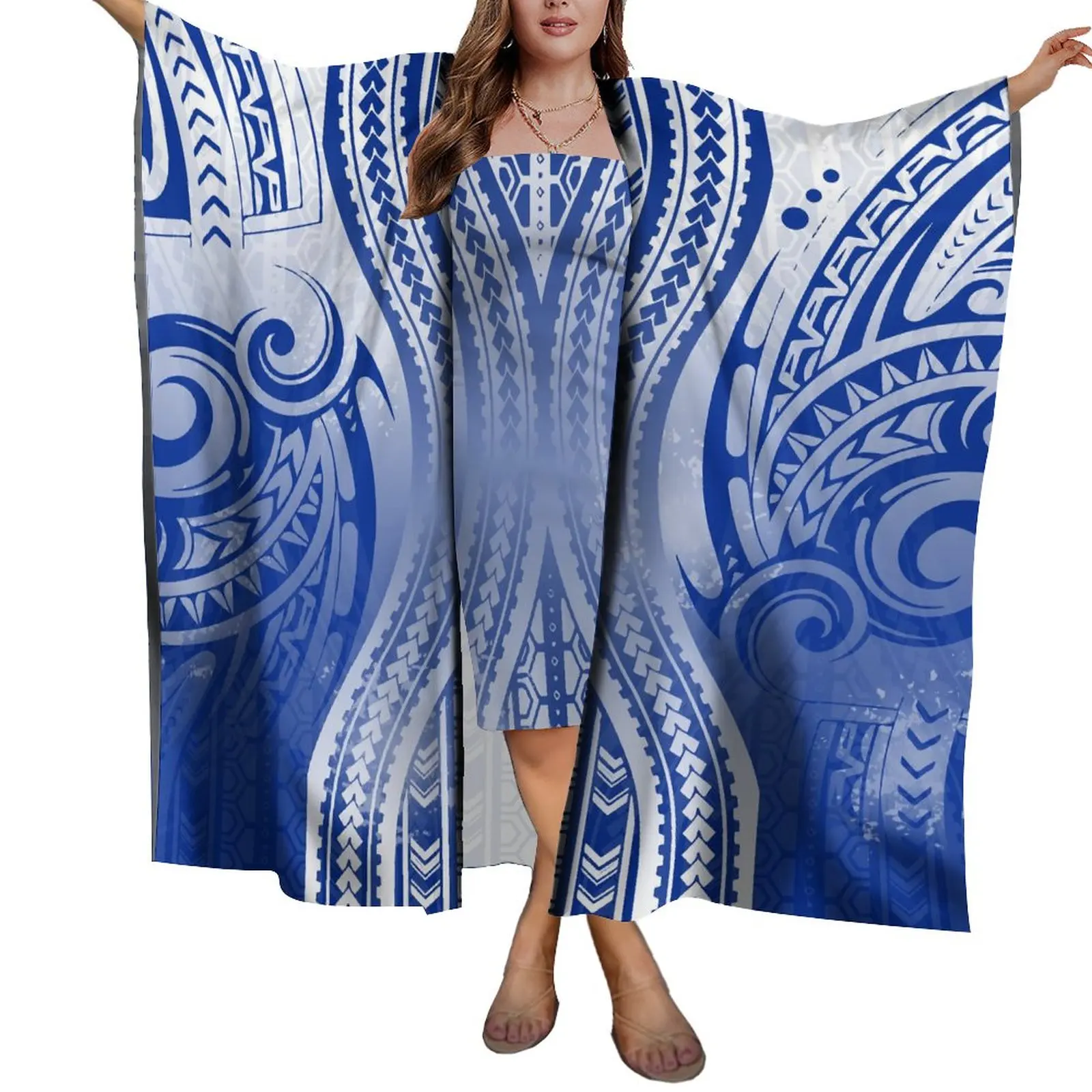 Custom Summer Polynesian Tribe Hawaiian Vintage Print Women's Shawl Comfortable Lightweight Custom Sarong Cape Dress