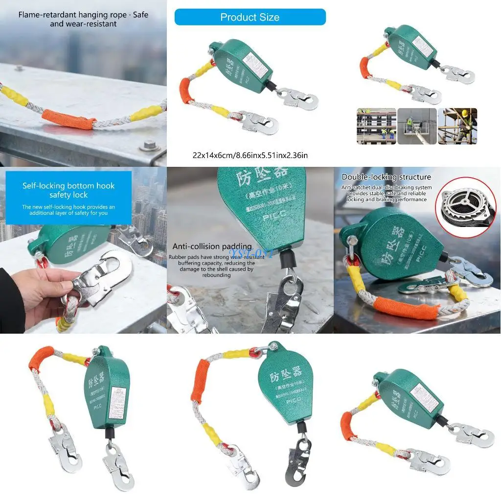 

E15A Double Lock Fall Protections Device 10m Working Height 800lbs Capacity Industrial Safety Hook With Shock Dampening