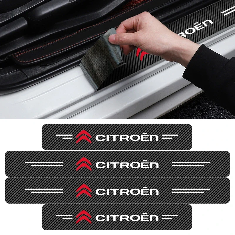 

4Pcs Car Door Plate Carbon Fiber Threshold Protector 3D Sticker Decal For Citroen C1 C2 C3 C4 C5 X7 C8 C4L DS3 DS4 DS5LS DS6