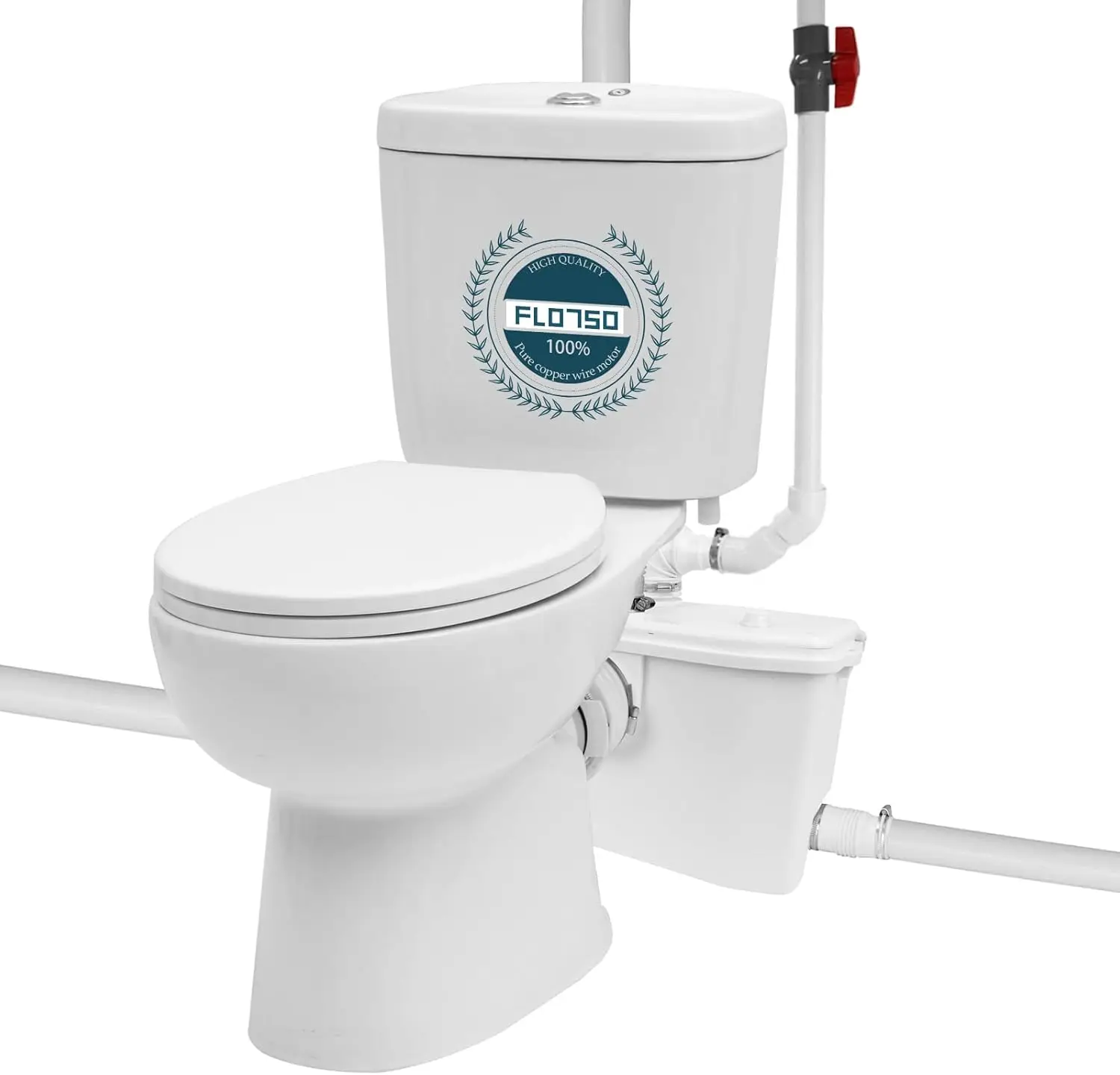 750 Watt High Power Compact Macerating Toilet With Pump For Basement Upflush System, Dual-Flush Toilet With 4 Water Inlets & 2