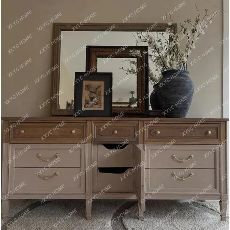 XXFactory Direct  Retro Solid Wood Bucket Cabinet Middle Antique Living Room Wall Storage Cabinet