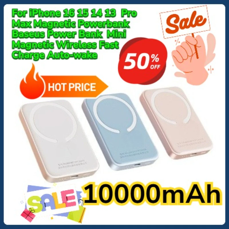 

For iPhone 16 15 14 13 Pro Max Magnetic Powerbank Baseus Power Bank 10000mAh Mini Magnetic Wireless Fast Charge Auto-wake