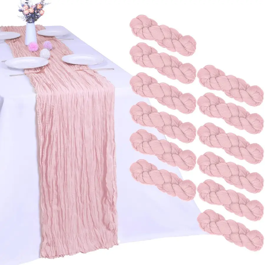 

Розовая марлевая дорожка на стол в стиле бохо, 10 футов (35 x 120 дюймов), из рустикальной полупрозрачной ткани для свадеб