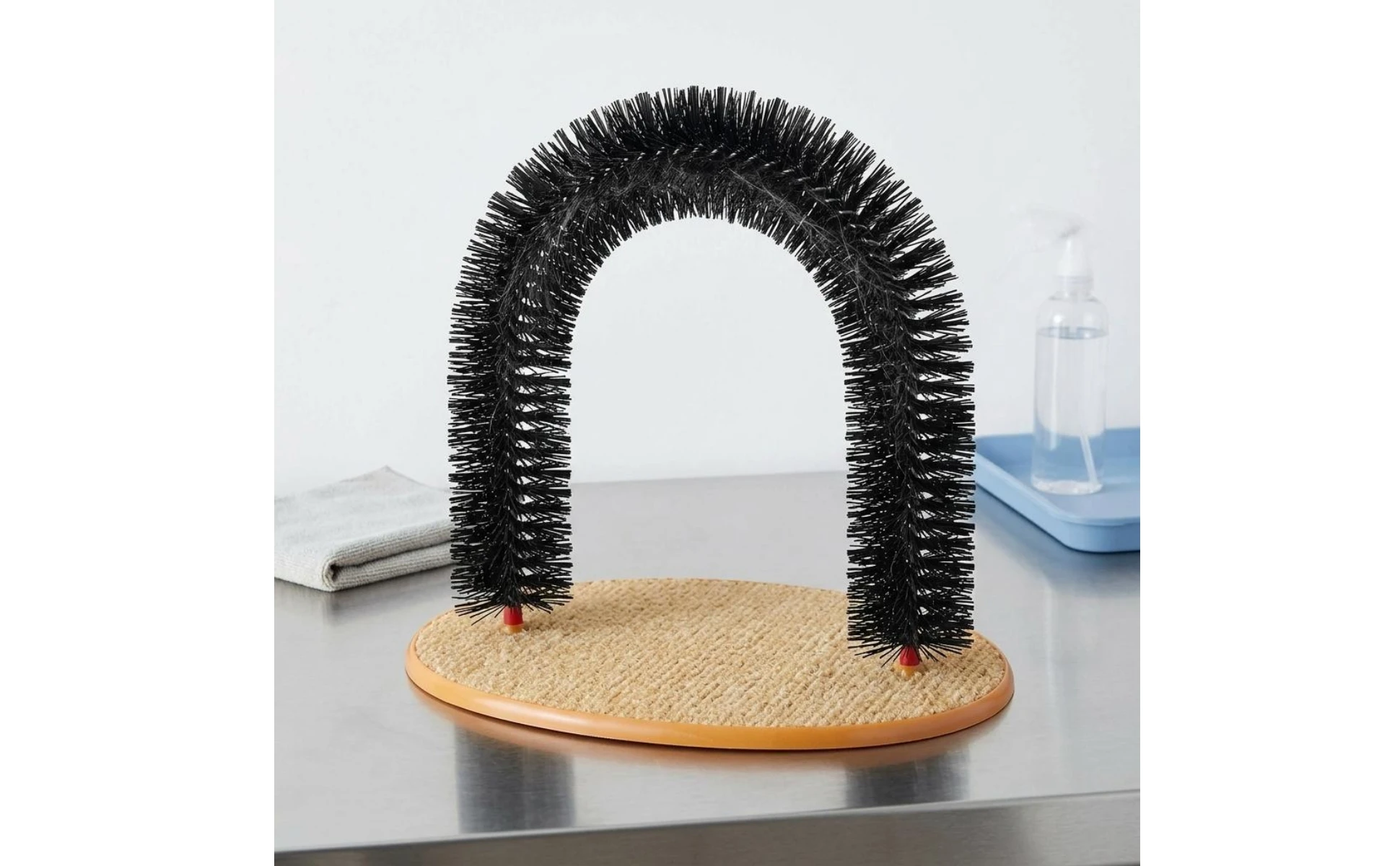 Feline Arch Scratcher Dense Bristles Feline Grooming Arch Bristle Scratcher Orange-Edged Rim Pet Accessory 3 in 1