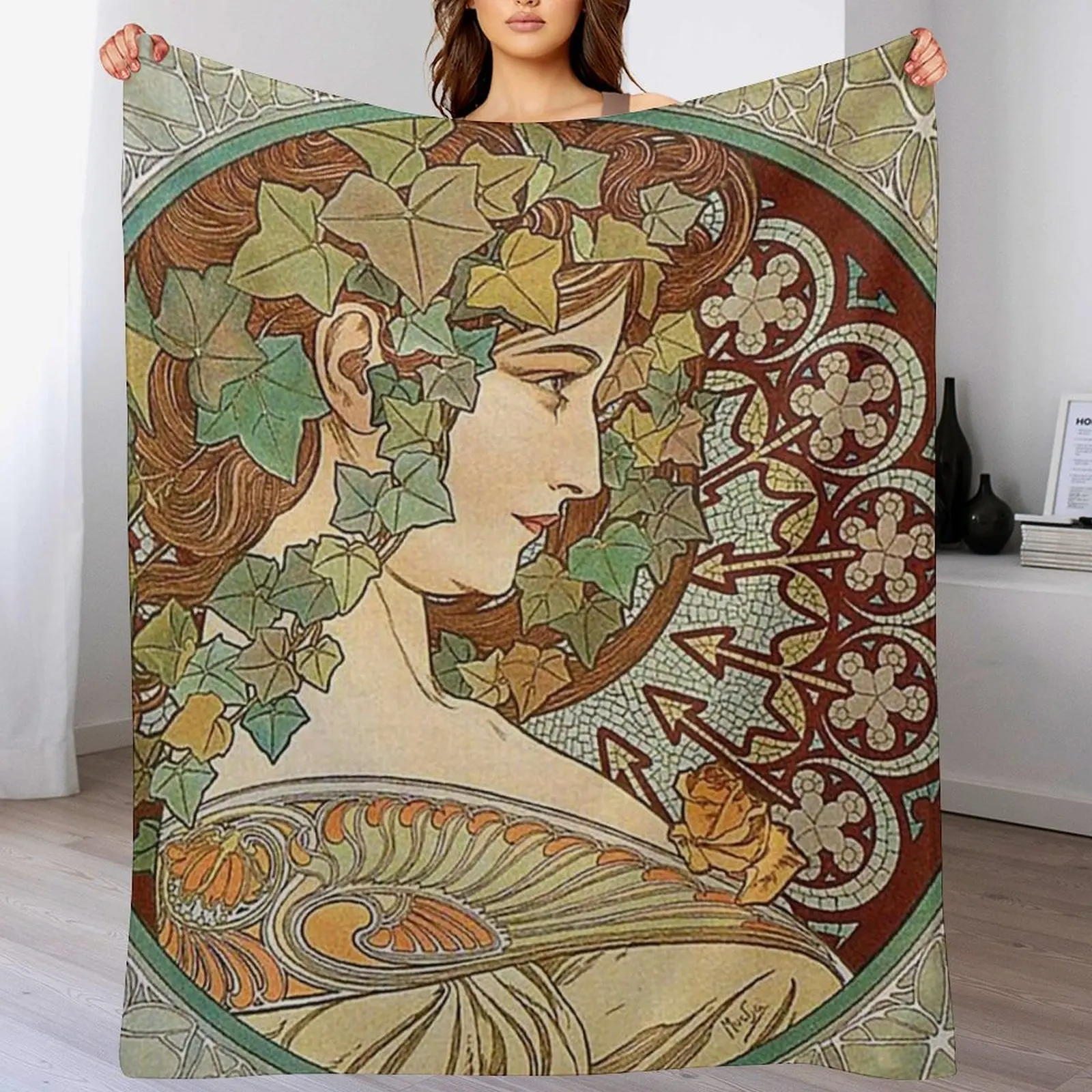 

Laurel - Alphonse Mucha- 1901 Throw Blanket Bed linens Decoratives christmas decoration Blankets