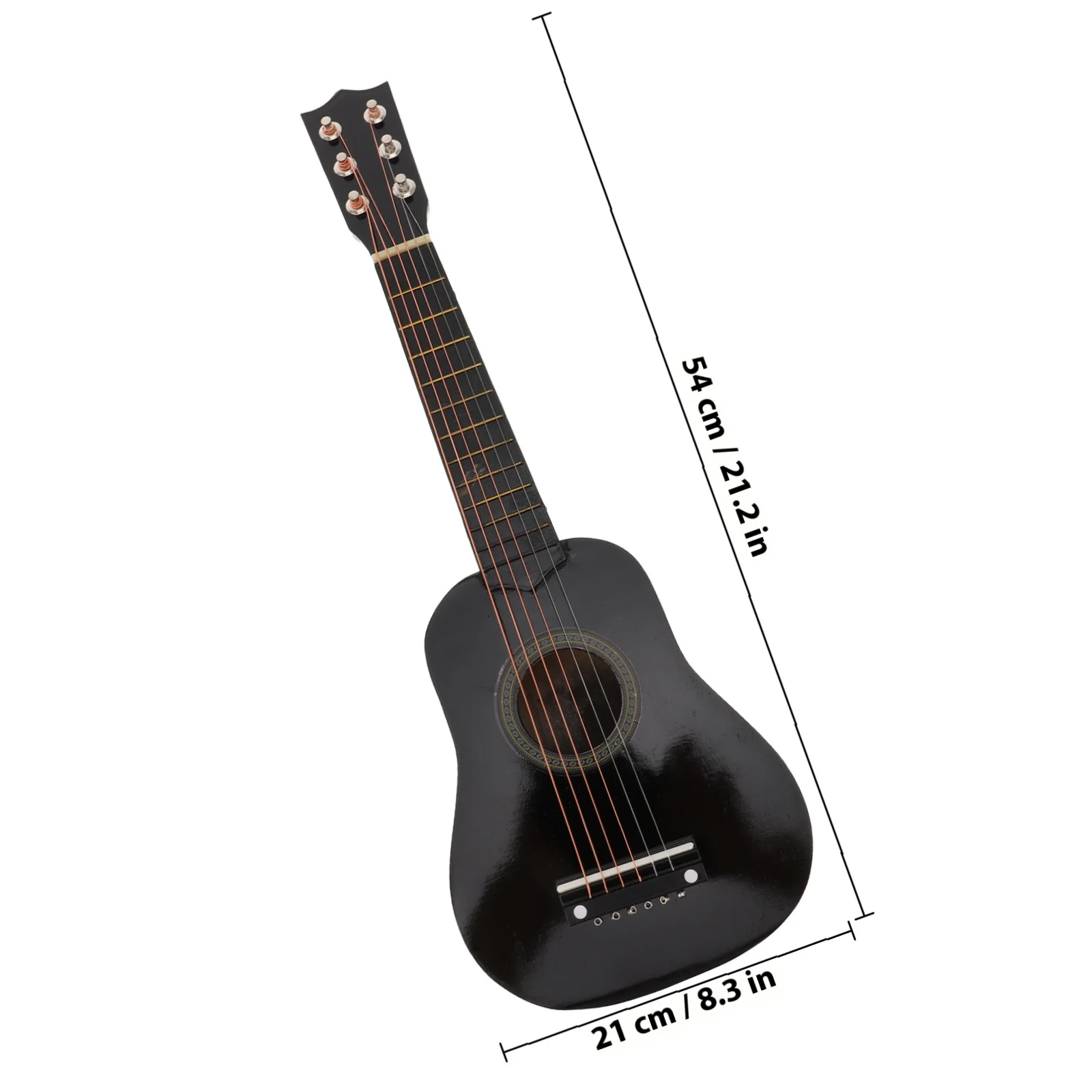 21 Inch Wooden Acoustic Guitar For Kids Children Beginners Portable Musical Instrument Black Color Smooth Action Elastic String