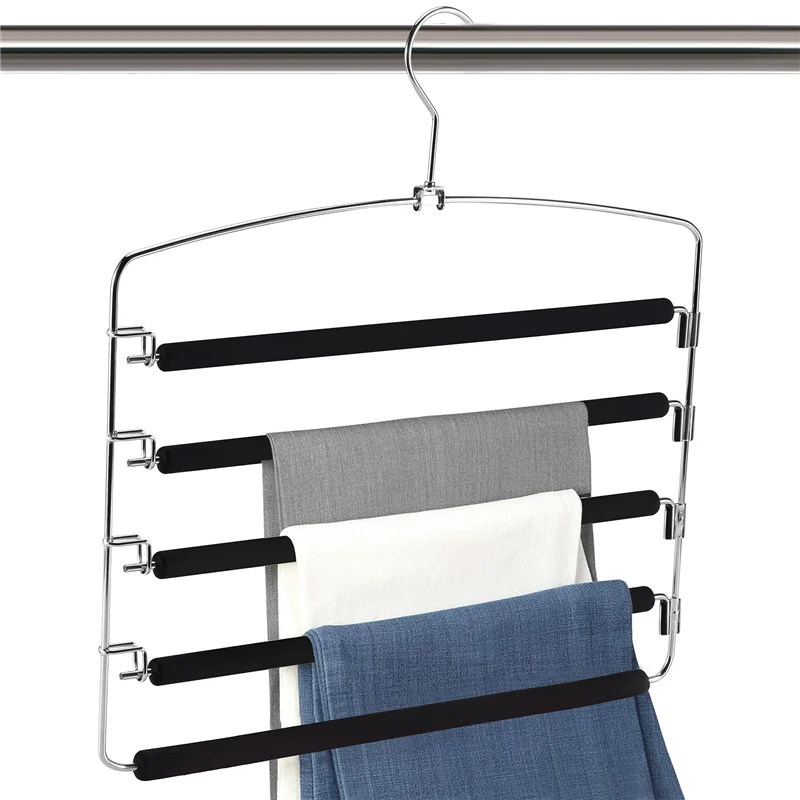 

【Flash-Deal!】Pants Hangers 5 Layers Metal Slack Magic Hangers Non-Slip Foam Padded Swing Arm Space Saving Hanger Clothes Closet