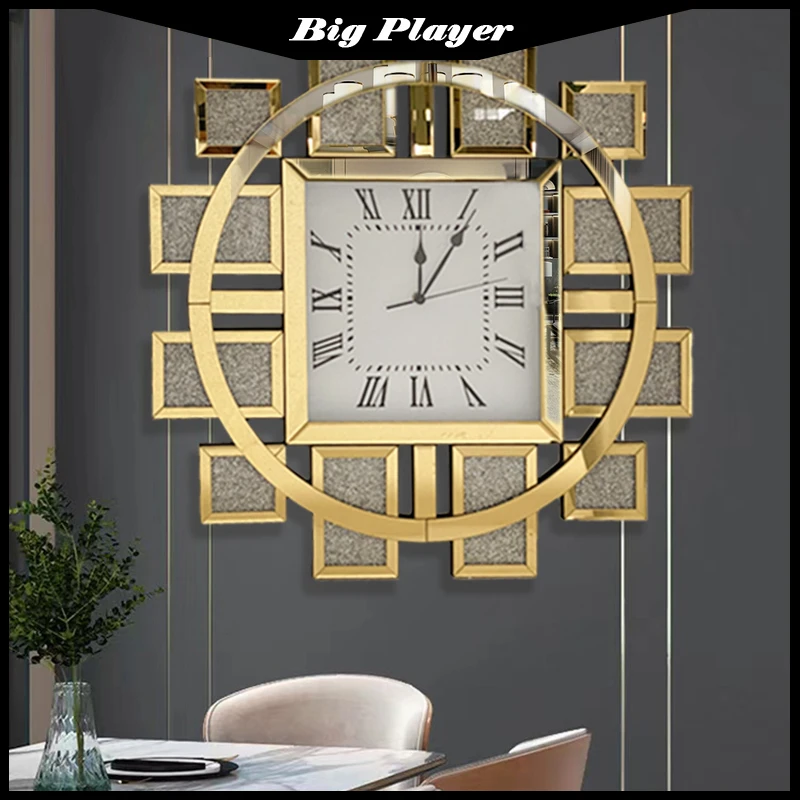 

Роскошный домашний декор для комнаты, модные золотые стеклянные настенные часы, дизайнерские уникальные хрустальные разбитые бриллианты, арабески, круглые 3d настенные часы