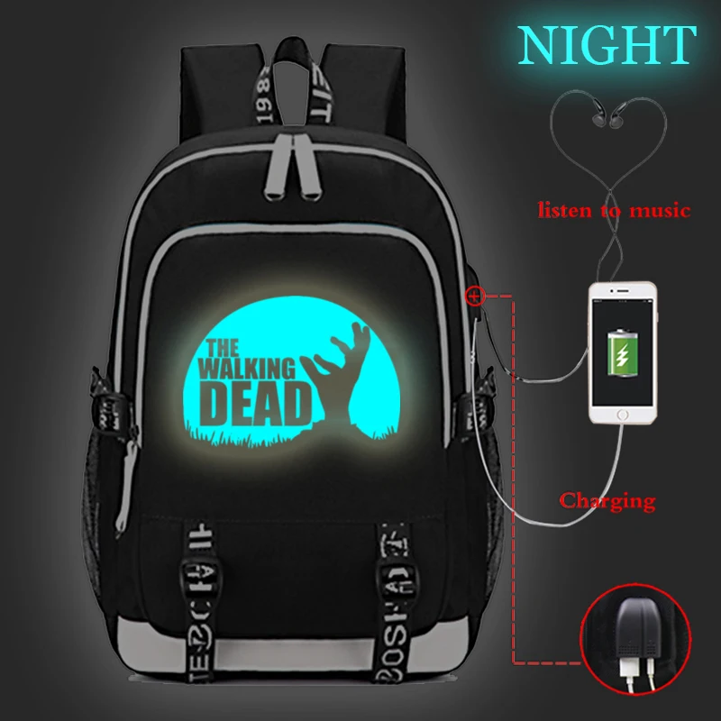 Fashion The Walking Dead Printed Luminous Backpacks High Quality Usb Travel Bag Students Boy Girl School Bags 2025 New Backpack
