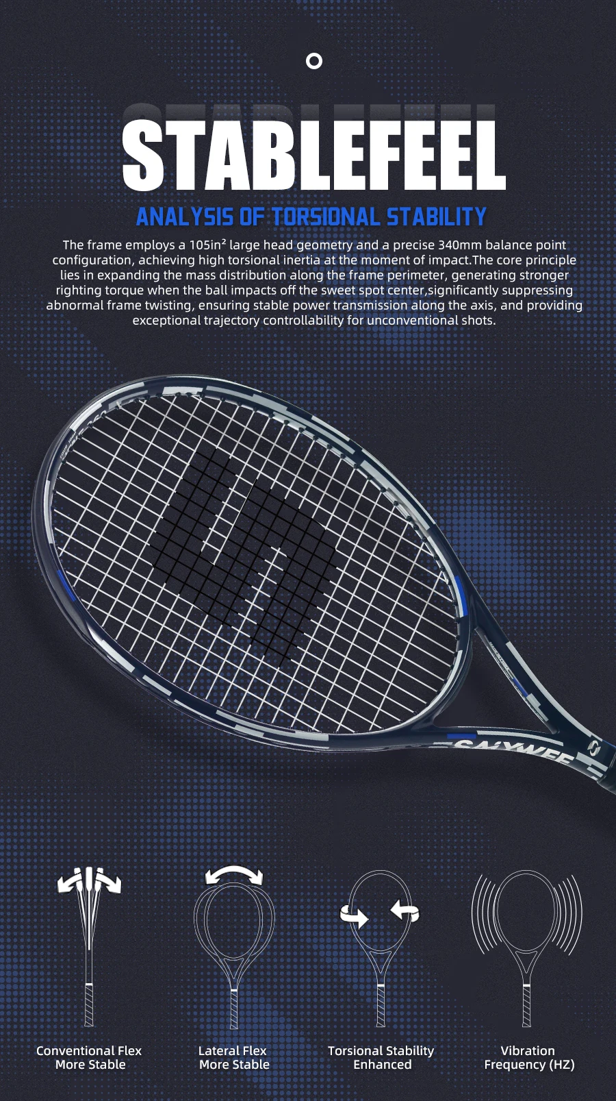 UNI360 T800 Vollcarbon Premium Profi-Tennisschläger, 52-62 lbs, 340mm Balance, Ultraleicht 280±10g, Power & Kontrolle – Detail 3