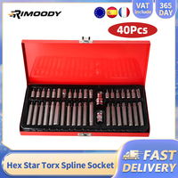 Rimoody 40pcs Hex Star Torx Spline Socket Bit Kit 1/2inch 3/8inch Drive Impact Socket Bit Tool Hexagonal Socket Set Car Repair