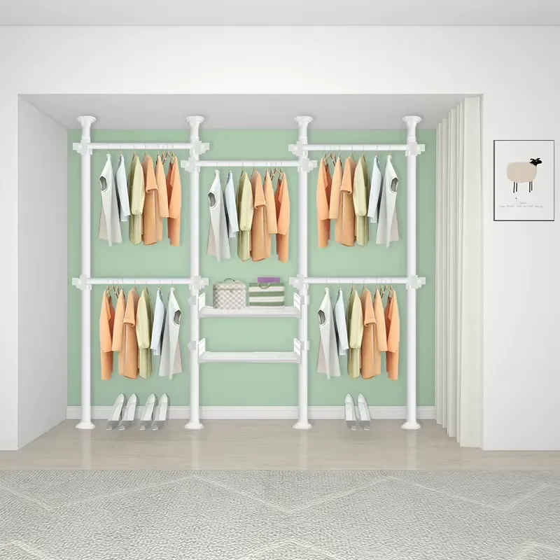 Simple Cheap Metal Clothes Closet Design Standing Foldable Clothes Drying Rack Space Saving Stainless Steel Armoire Wardrobe