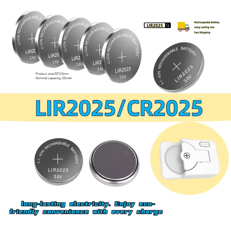 top1-5PCS LIR 2025 3.6V Rechargeable Lithium Battery For Toy Car Key Scale Remote Control CR2025 ML2025 Button Coin Cells