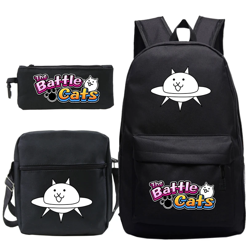 3pcs Set Nylon Backpack The Battle Cats Printing Cartoon School Bag for Boys Girls Kids Large Capacity Backpack Travel Book Bag