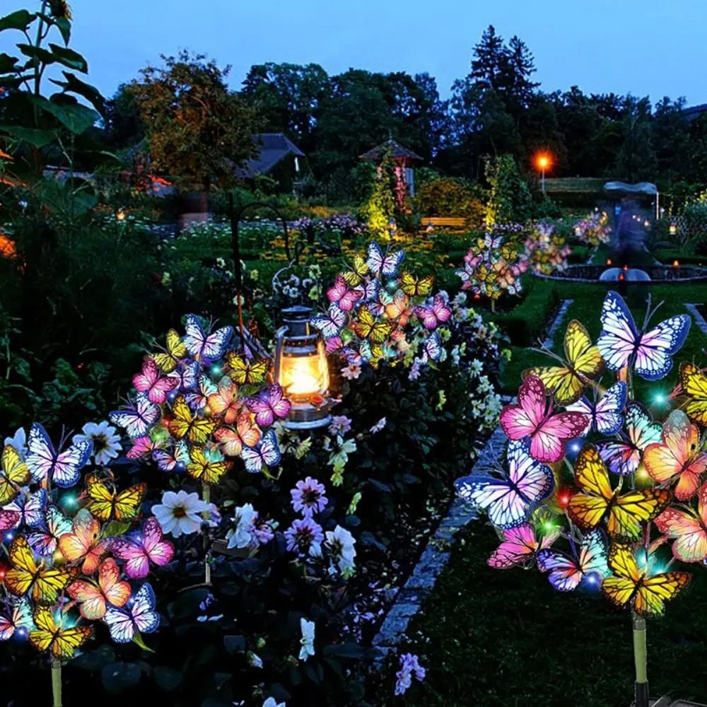 Simulation Flower Solar Butterfly Lawn Light Waterproof Ground Plug Solar Garden Lights LED Glowing Landscape Lawn Lamp Pathway
