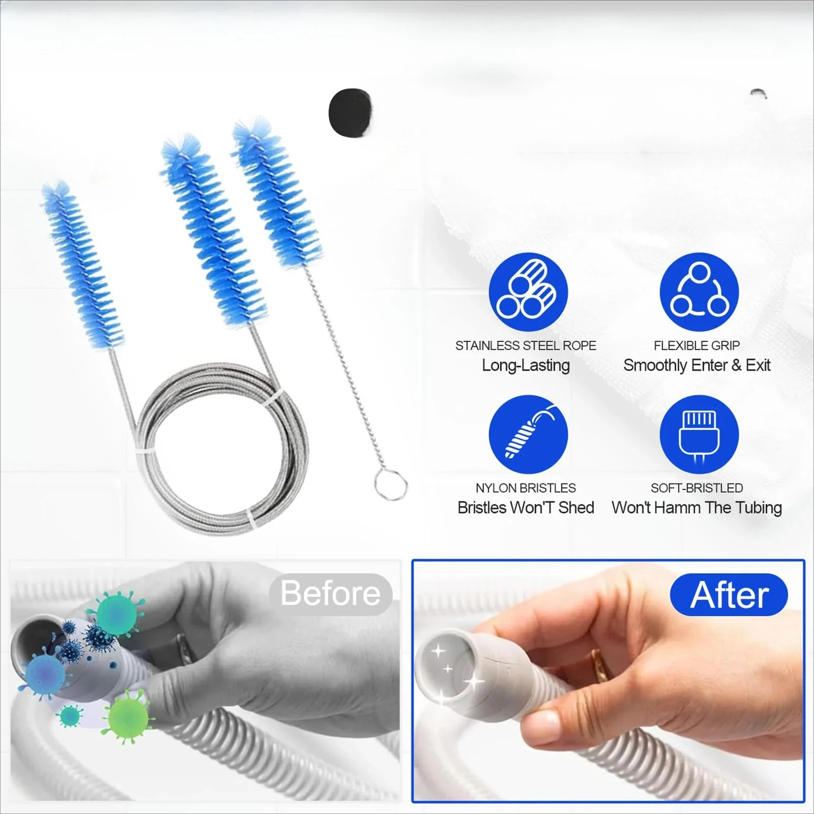 

4 шт., набор щеток для чистки, аксессуары для Cpap, очиститель трубок Cpap, гибкая щетка, инструменты для чистки шланга 15-22 мм