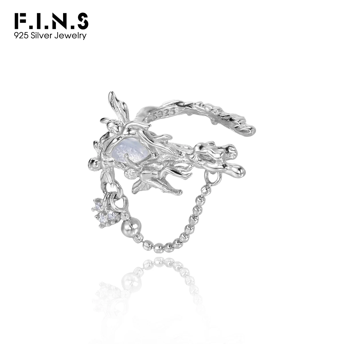 

F.I.N.S 1 шт. эльфийский опал S925, серьги-клипсы из стерлингового серебра, роскошные серьги-клипсы с ангелами, цепочка из бисера, стопка, наушники, катеж, ювелирные аксессуары