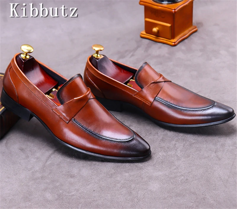 

Luxury New Men Oxford Dress Shoes Pointed Toe Genuine Leather Handmade Slip On Daily Casual Office Work Loafers