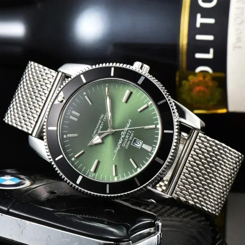 2024 Luxury Men\'s Ocean Series Stainless Steel Automatic Date Gift Watch Stainless Steel Mesh Belt Quartz Waterproof Watch