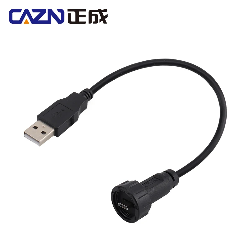 CAZN Micro-USB-Stecker auf USB 2.0-Stecker, umspritztes Kabel mit Gewinde, wasserdicht, IP67, IP68