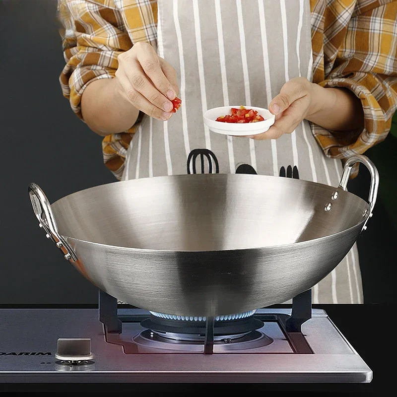 Thicken Wok Pan Home Garden Non-stick Skillet Stainless Steel Pan Gas Stoves Cooking Pot Cauldron Cast Iron for Kitchen