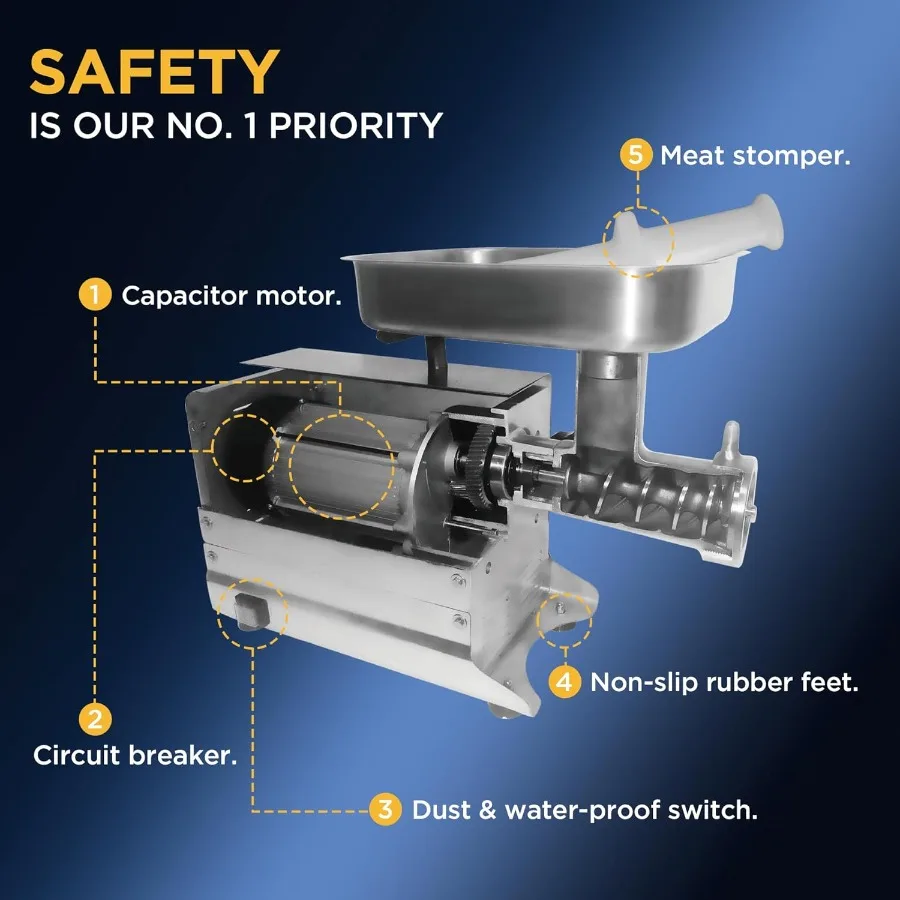 مفرمة اللحم الكهربائية التجارية 0.5 حصان 350 رطل ساعة الفولاذ المقاوم للصدأ الثقيلة مفرمة اللحم السجق ستوفير آلة مفرمة اللحم