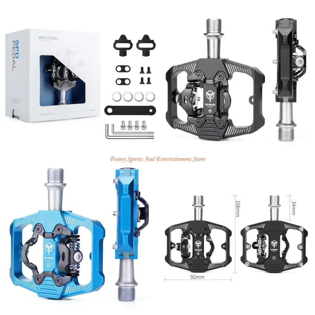 C4DE Bike Pedals for SPD Mountain Clipless Pedals Wide Non-slip Flat Foot Pedals,3 Sealed Bearings