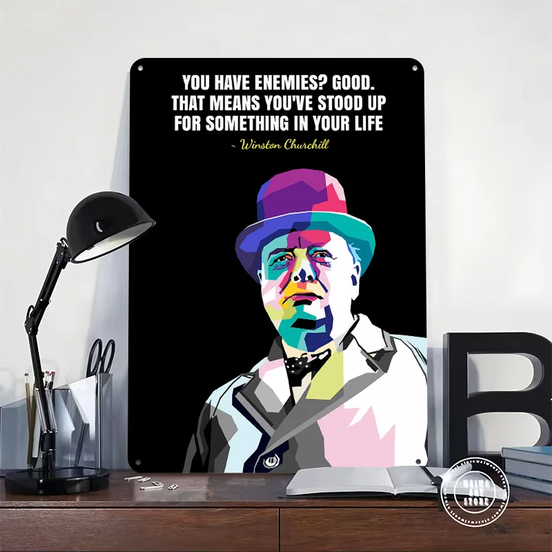 Winston Churchill Quotes Printed Poster Customized Retro Wall Art Vintage Metal Tin Signs for Home Bedroom Decoration Gaming