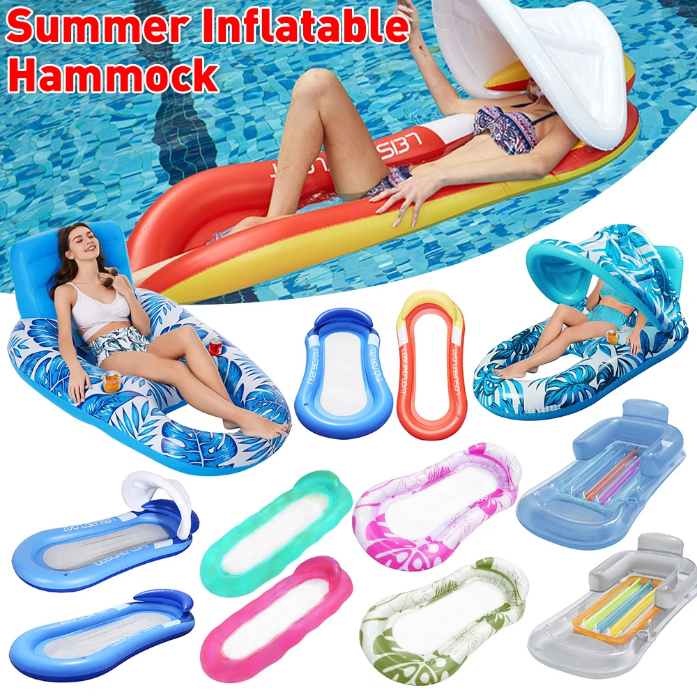 PVC Outdoor Foldable Water Hammock Inflatable Floating Swimming Pool Mattress Party Lounge Bed Beach Sports Recliner Recreation