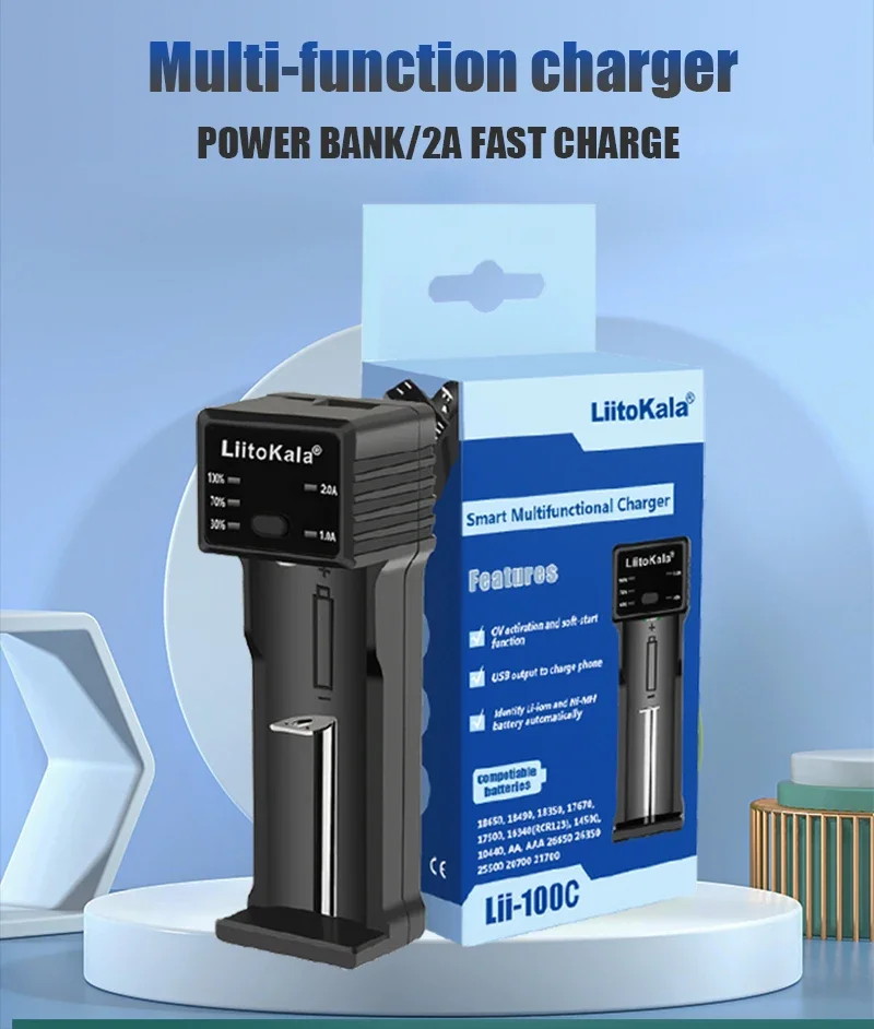 Liitokala Lii-100C 21700 Rechargeable battery charger for 3.7v 18650 18350 26650 1.2v AA AAA ni-mh c 2a fast charge usb output