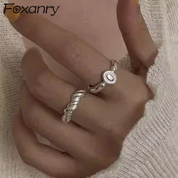 Foxanry Silver Color Twist Geometric Ellipse Rings For Women Fashion Simple Elegant Classic Daily Party Jewelry Accessories Gift