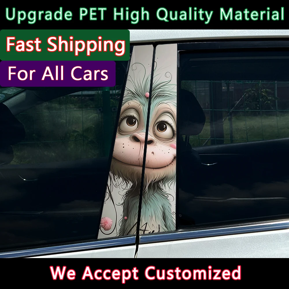 Anime Animal Monkey Stickers Auto B-pillar Car Center Column Decoration Cover Scratches Waterproof Decals Car Accessories