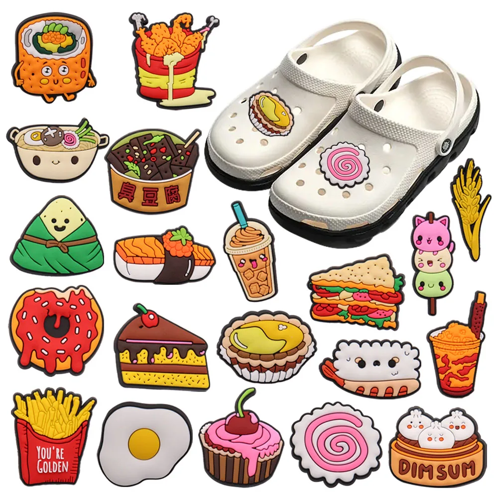 

New Arrival 1pcs Shoe Charms Cake Donut Sandwich Sushi Drink Accessories PVC Kids Shoes Buckles Fit Wristbands Birthday Present