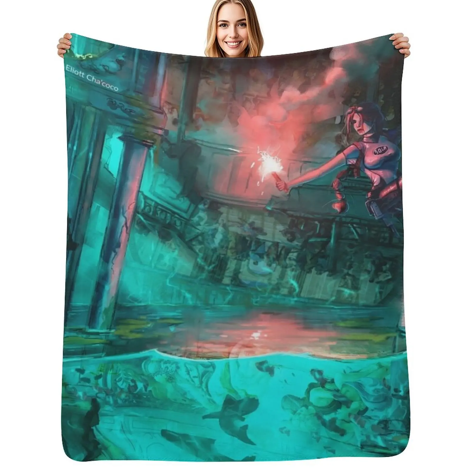 Wreck of the Maria Doria - Tomb Raider 2 - Lara Croft Art by Eliott Cha'coco Throw Blanket manga Blankets