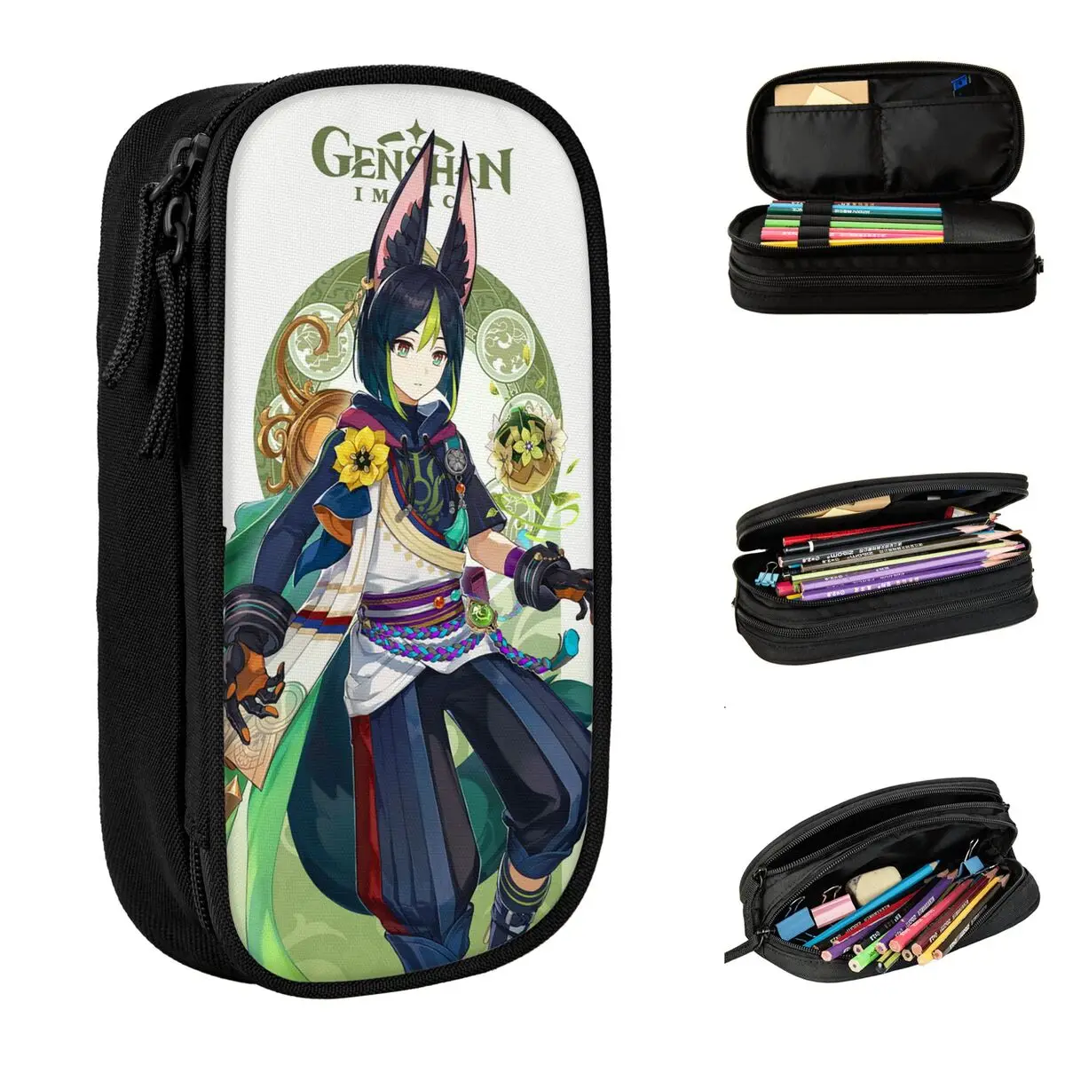 Tighnari Genshin Impact 애니메이션 연필 케이스 연필 상자 펜 상자 소녀 소년 연필 가방 학교 용품 선물 문구