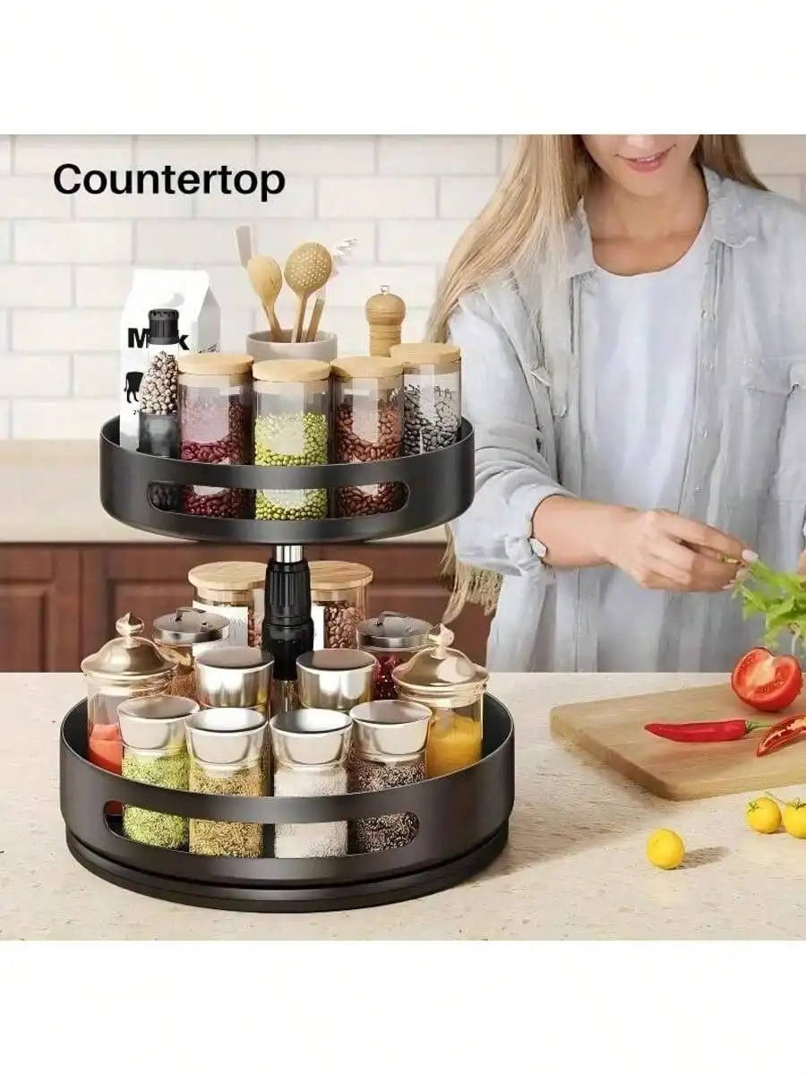 [Kitchen Accessories]Space - Saving Rotating Countertop Storage Rack For Kitchen Supplies