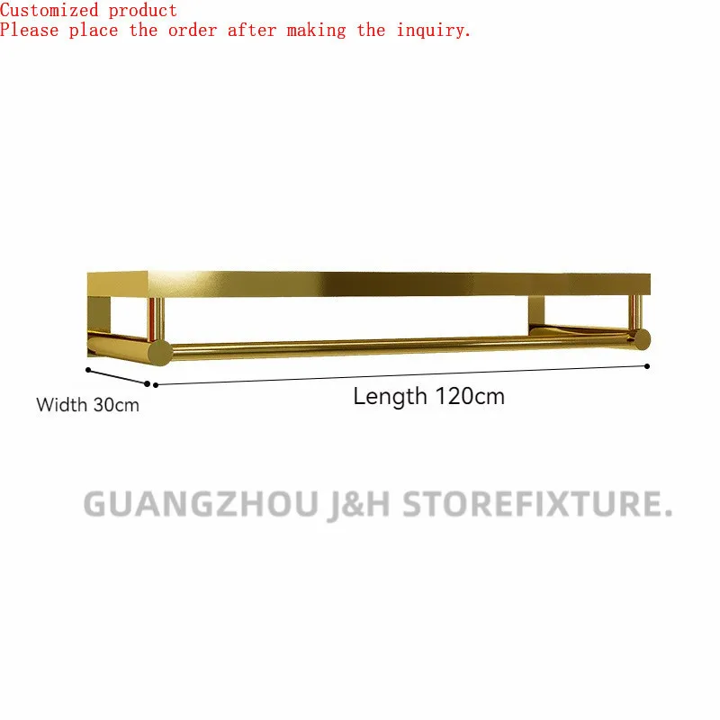 

Wall Mounted Women's Clothing Store Clothes Rack Gold Industrial Pipe Retail Garment Storage Display Rack Hanger