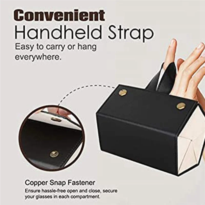 Multiple Travel Sunglasses Organizer Case - PU Leather Hanging Foldable Eyeglasses Case Storage Box for Men Women