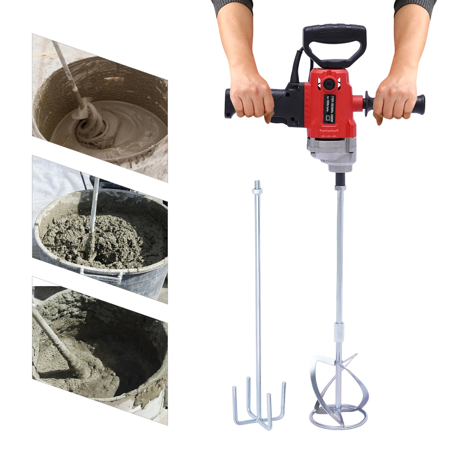 Drill Mixer Set with Spade Handle Electric Corded Mixing Drill Machine 2400W Motor Concrete Mud Mixer