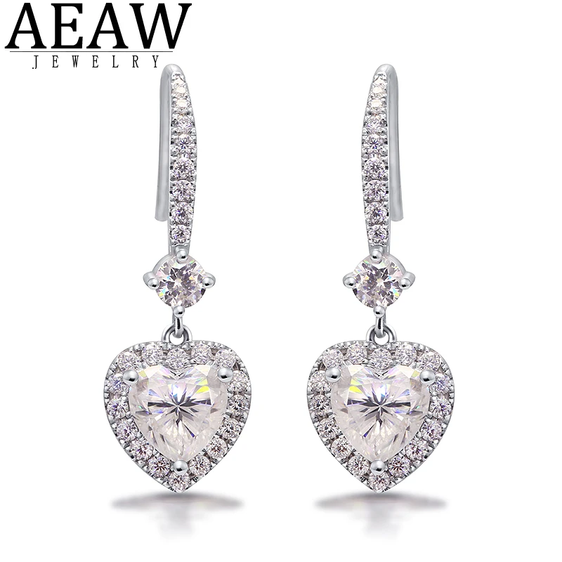 Real 925 Sterling Silver Fashion Center Heart Shape Moissanite Drop Earrings For Women Wedding Party Fine Jewelry